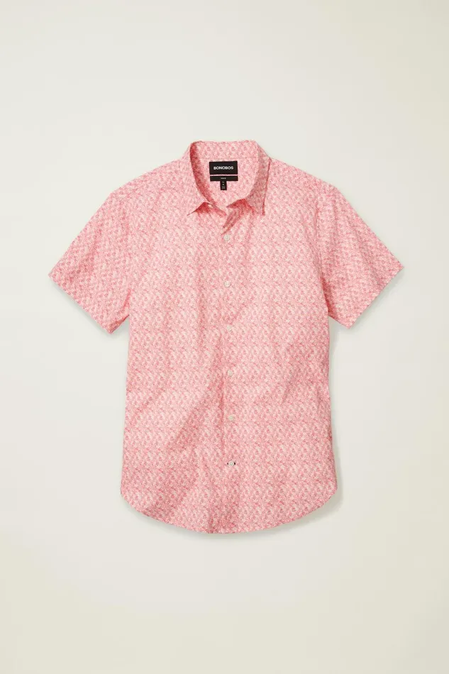 Men Tech Short Sleeve Shirt Coral Micro Fields Bonobos Short Sleeve Shirts