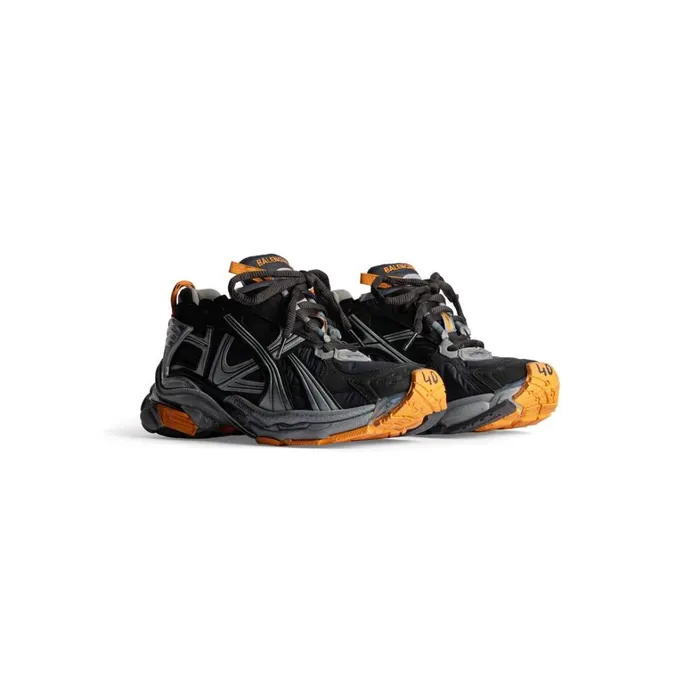 Men Trainers Balenciaga Runner Trainers In Blackgreyneon Orange
