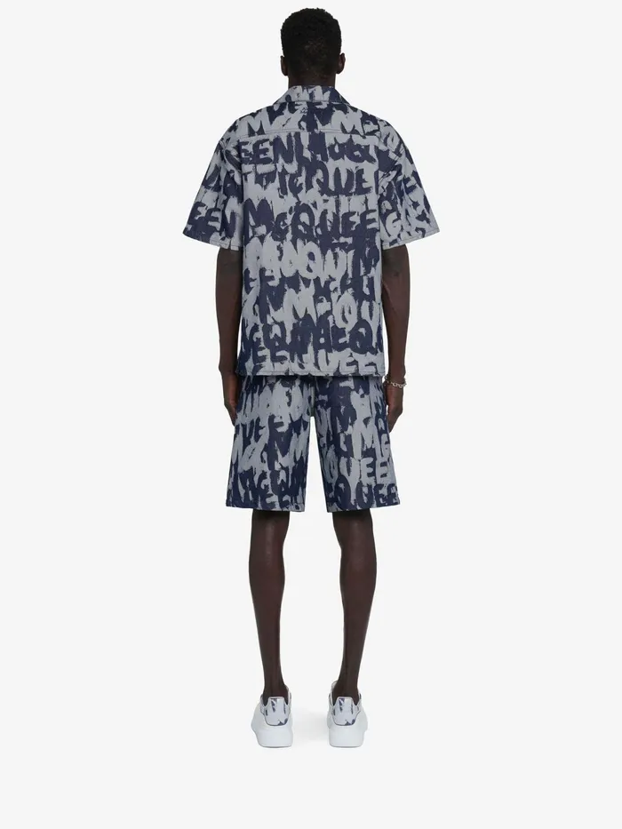 Men Trousers Alexander McQueen Mcqueen Graffiti Denim Shorts Indigo
