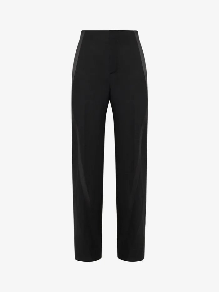 Men Trousers Alexander McQueen Twisted Stripe Tuxedo Trousers Black