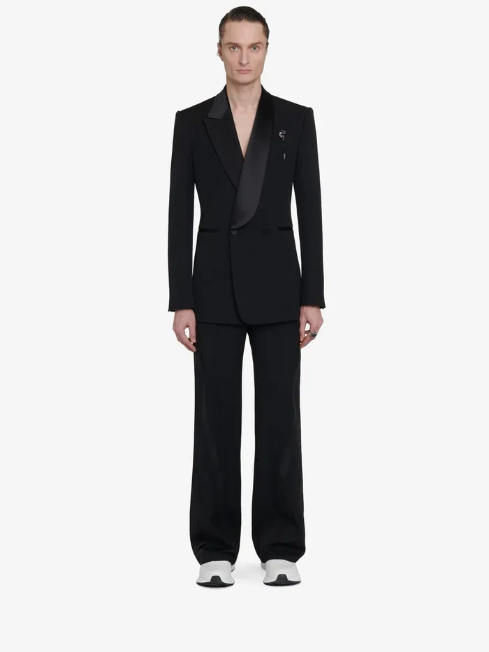 Men Trousers Alexander McQueen Twisted Stripe Tuxedo Trousers Black