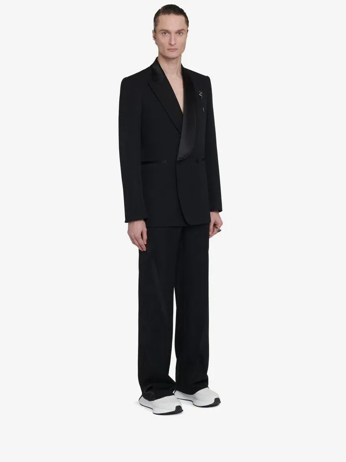 Men Trousers Alexander McQueen Twisted Stripe Tuxedo Trousers Black