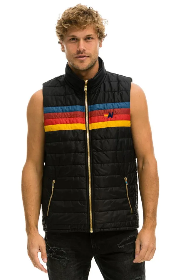 Men Vests Aviator Nation 4 Stripe Vest 8211 Black