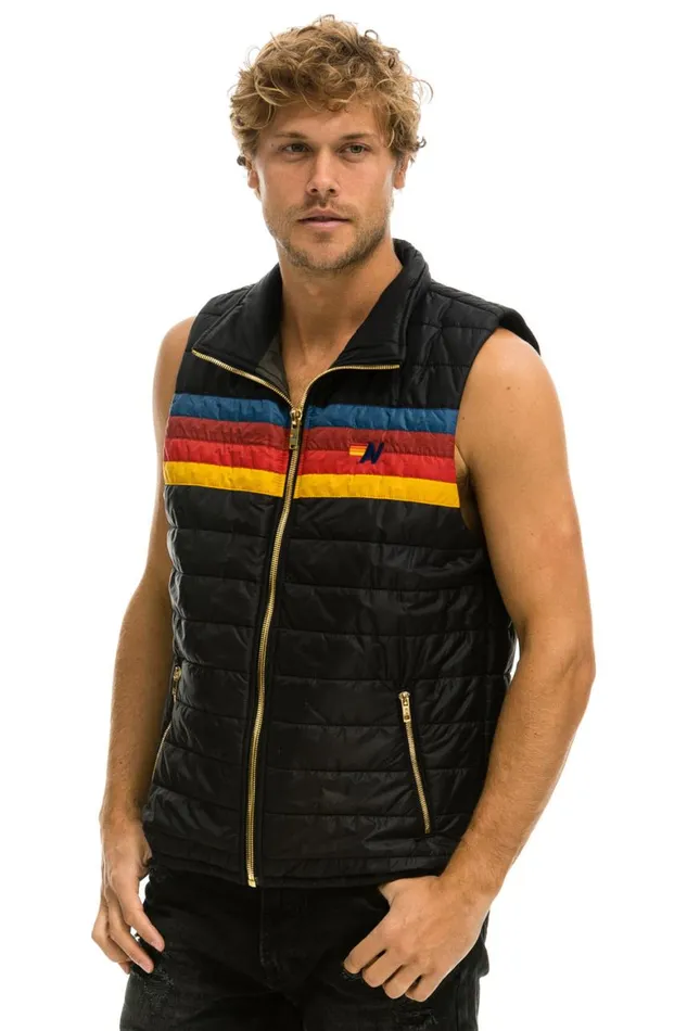 Men Vests Aviator Nation 4 Stripe Vest 8211 Black