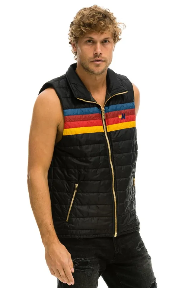 Men Vests Aviator Nation 4 Stripe Vest 8211 Black
