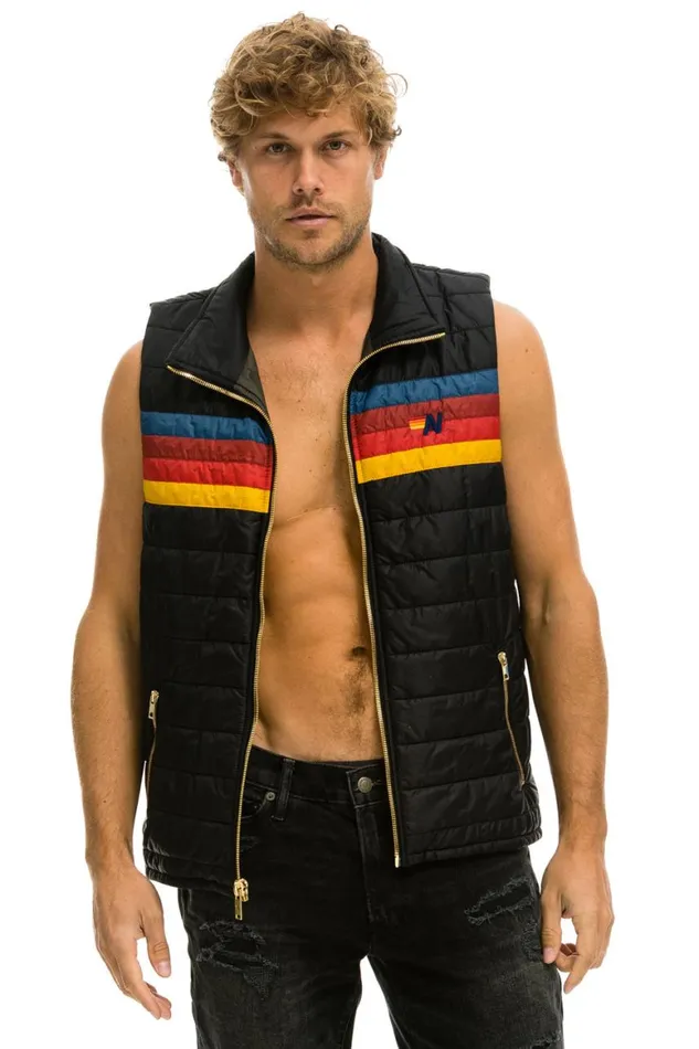 Men Vests Aviator Nation 4 Stripe Vest 8211 Black