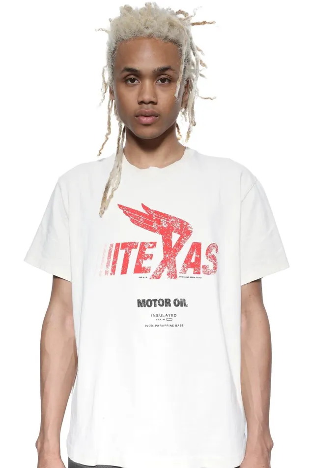 Men Vintage White Texas Motor Oil T Shirt Jaded London TShirts and Vests