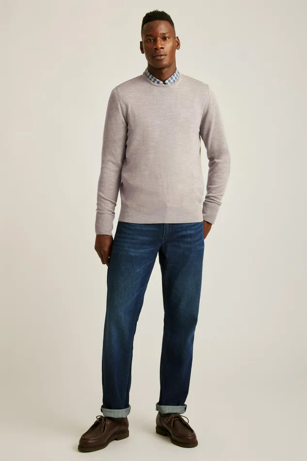 Men Washable Merino Crew Neck Sweater Heather Oat Bonobos Crew and VNeck Sweaters
