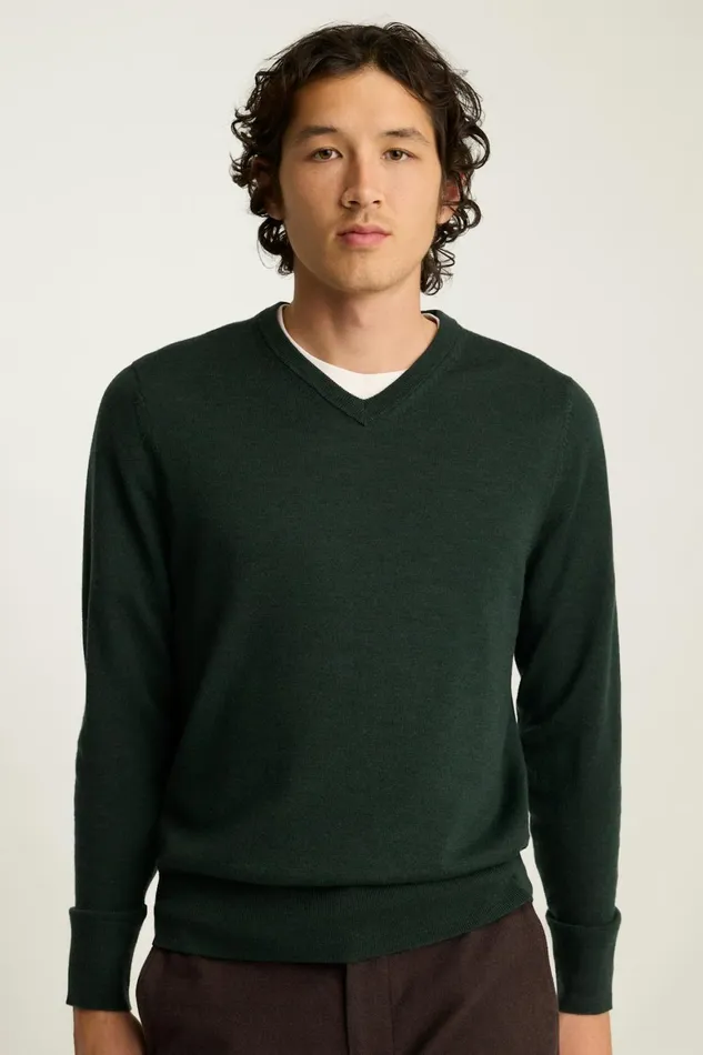 Men Washable Merino VNeck Sweater Heather Forest Green Bonobos Crew and VNeck Sweaters