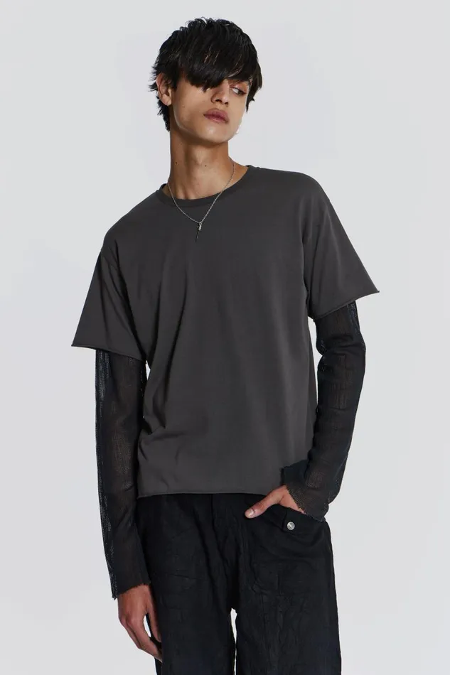 Men Washed Grey Layered Tshirt Jaded London TShirts and Vests