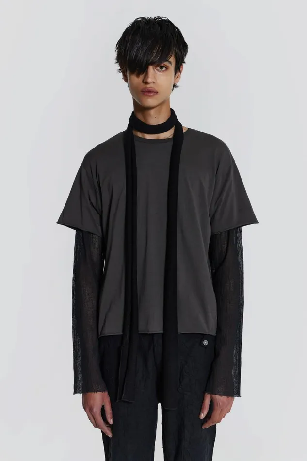 Men Washed Grey Layered Tshirt Jaded London TShirts and Vests