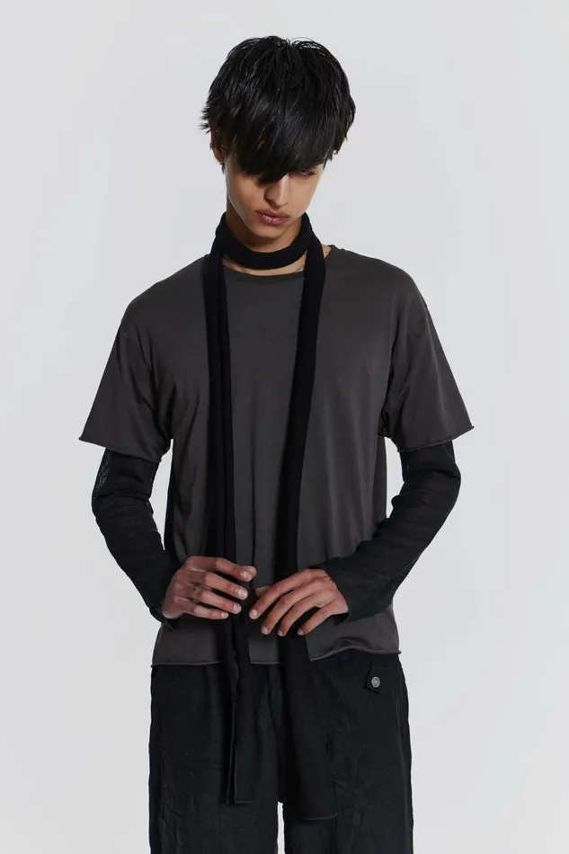 Men Washed Grey Layered Tshirt Jaded London TShirts and Vests