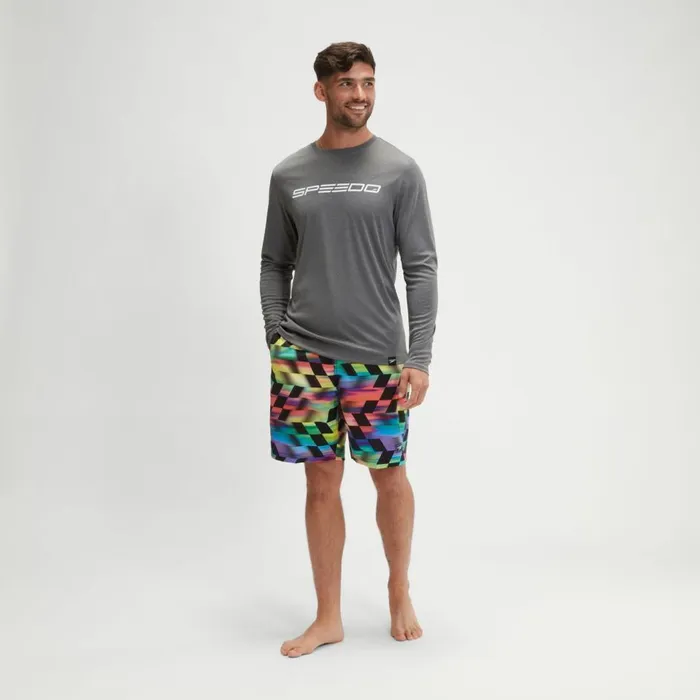 Men Wetsuits and Trisuits Speedo Men039s Long Sleeve Graphic Swim Shirt Grey
