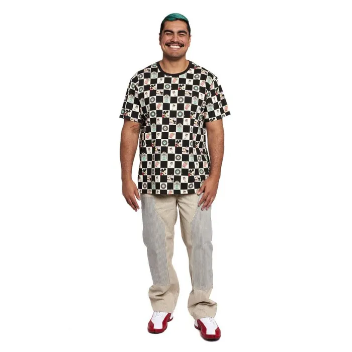 Mickey and Minnie Date Night Diner Checkered AllOver Print Tee Unisex Loungefly Apparel Mickey and Minnie Date Night Diner Checkered AllOver Print Tee Unisex Loungefly Apparel