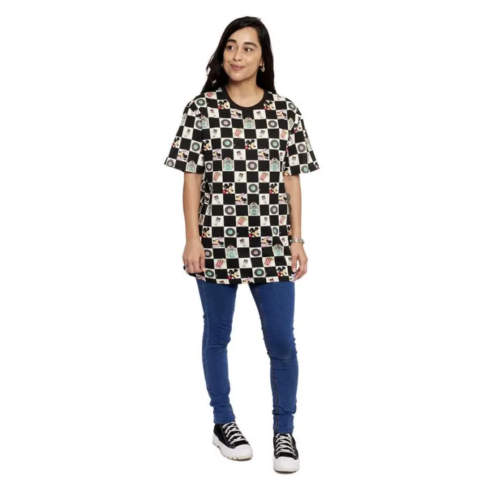 Mickey and Minnie Date Night Diner Checkered AllOver Print Tee Unisex Loungefly Apparel Mickey and Minnie Date Night Diner Checkered AllOver Print Tee Unisex Loungefly Apparel