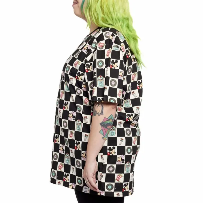 Mickey and Minnie Date Night Diner Checkered AllOver Print Tee Unisex Loungefly Apparel Mickey and Minnie Date Night Diner Checkered AllOver Print Tee Unisex Loungefly Apparel