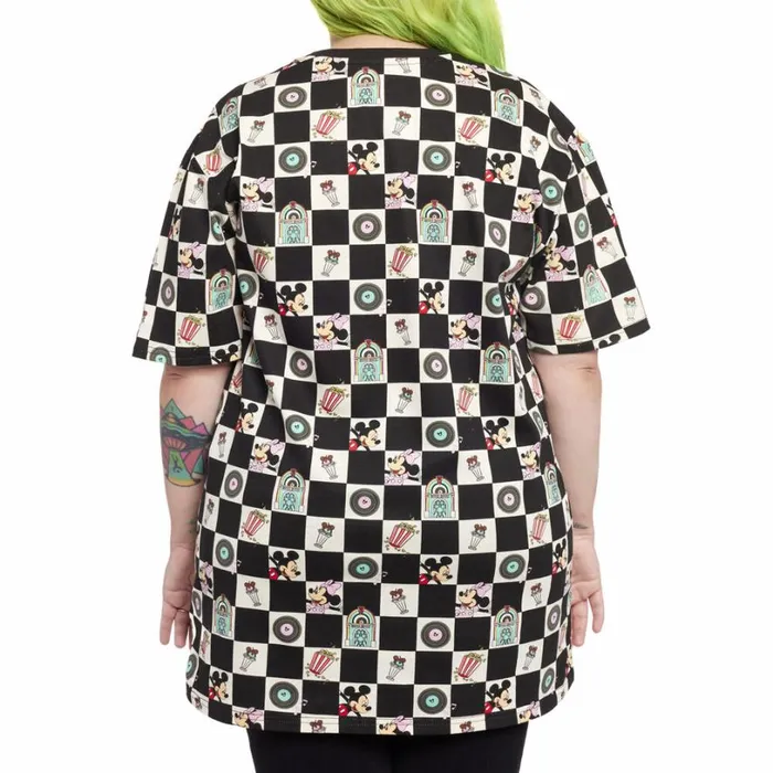 Mickey and Minnie Date Night Diner Checkered AllOver Print Tee Unisex Loungefly Apparel Mickey and Minnie Date Night Diner Checkered AllOver Print Tee Unisex Loungefly Apparel