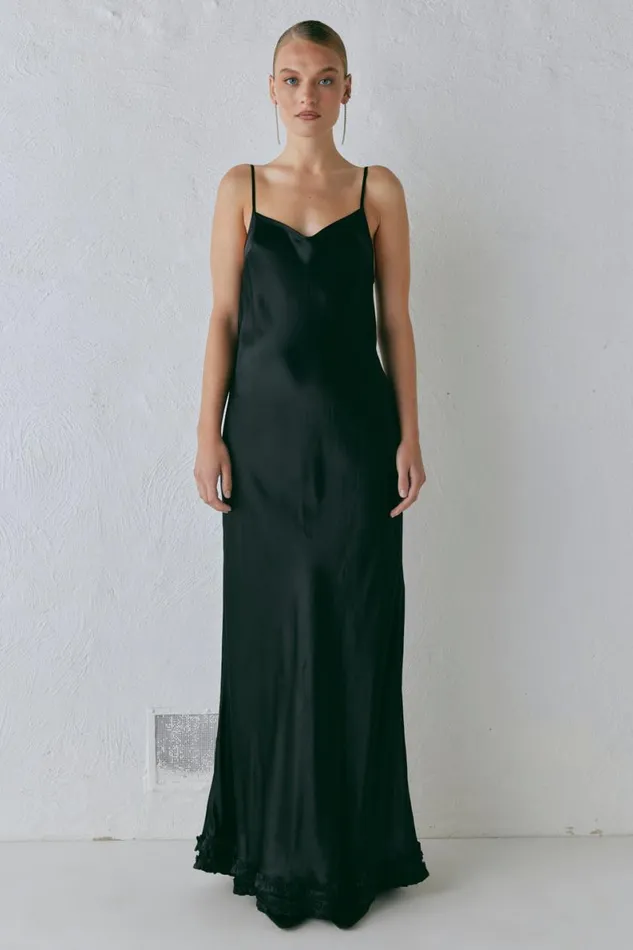MidiMaxi Dresses Women VRG GRL Alber Satin Maxi Dress Black
