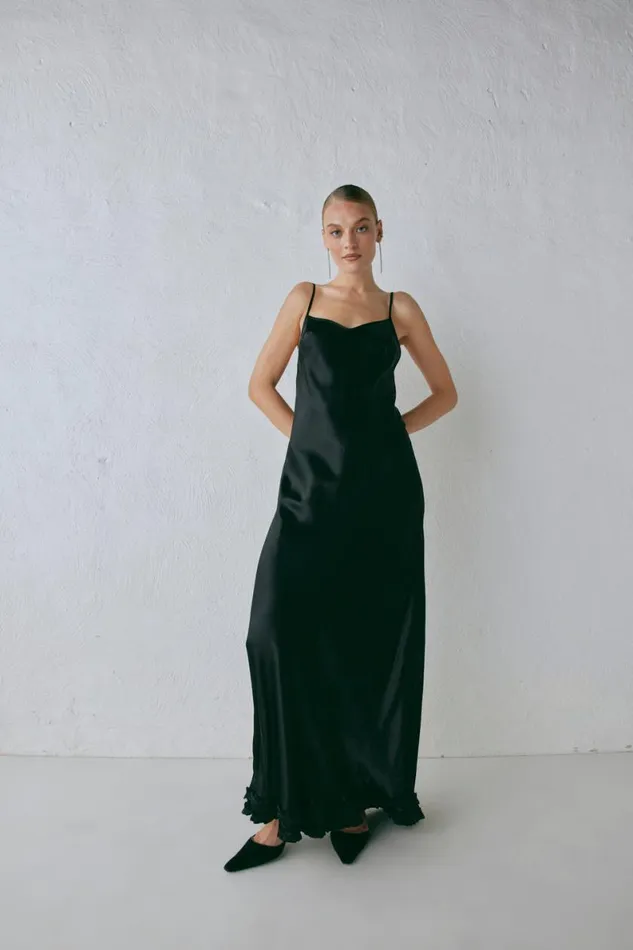 MidiMaxi Dresses Women VRG GRL Alber Satin Maxi Dress Black MidiMaxi Dresses Women VRG GRL Alber Satin Maxi Dress Black