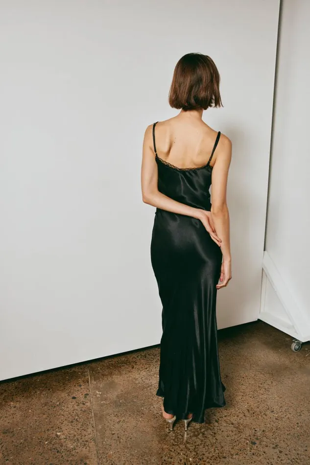 MidiMaxi Dresses Women VRG GRL Isle Of Paradise Bias Cut Maxi Dress Black