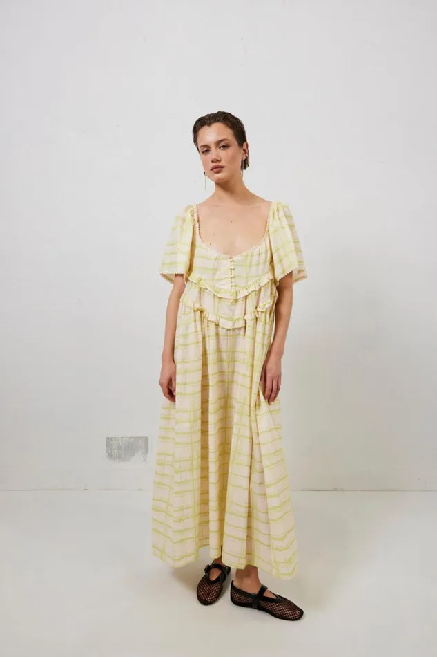 MidiMaxi Dresses Women VRG GRL La Prairie Smock Midi Dress Check