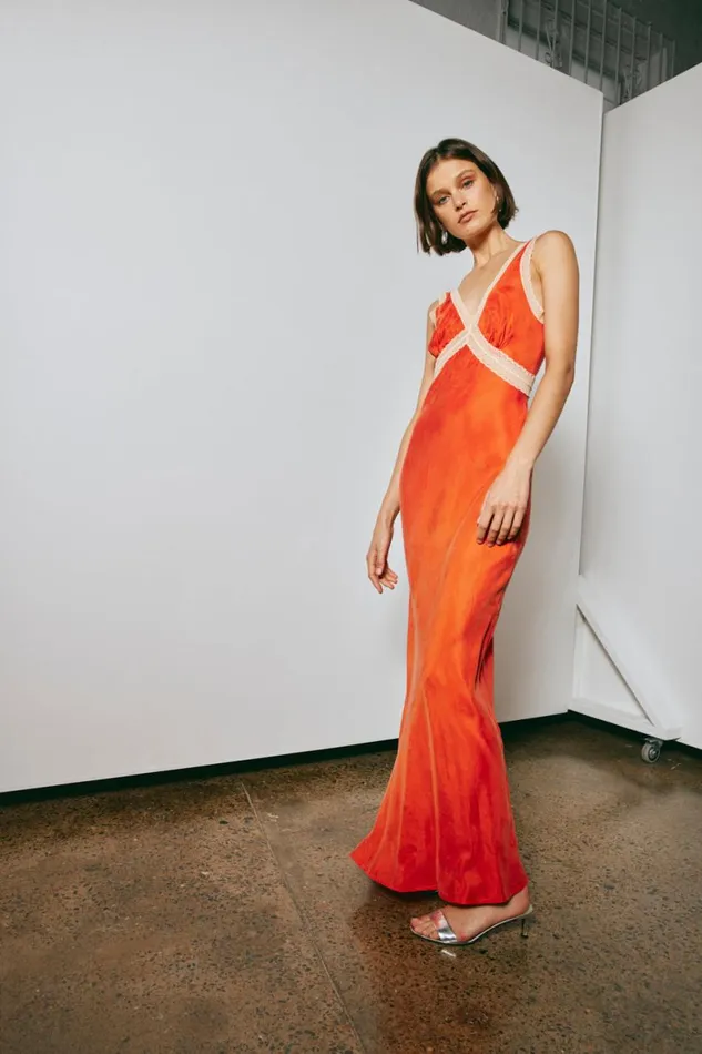 MidiMaxi Dresses Women VRG GRL Meet Me On The Dance Floor Bias Cut Maxi Dress Orange