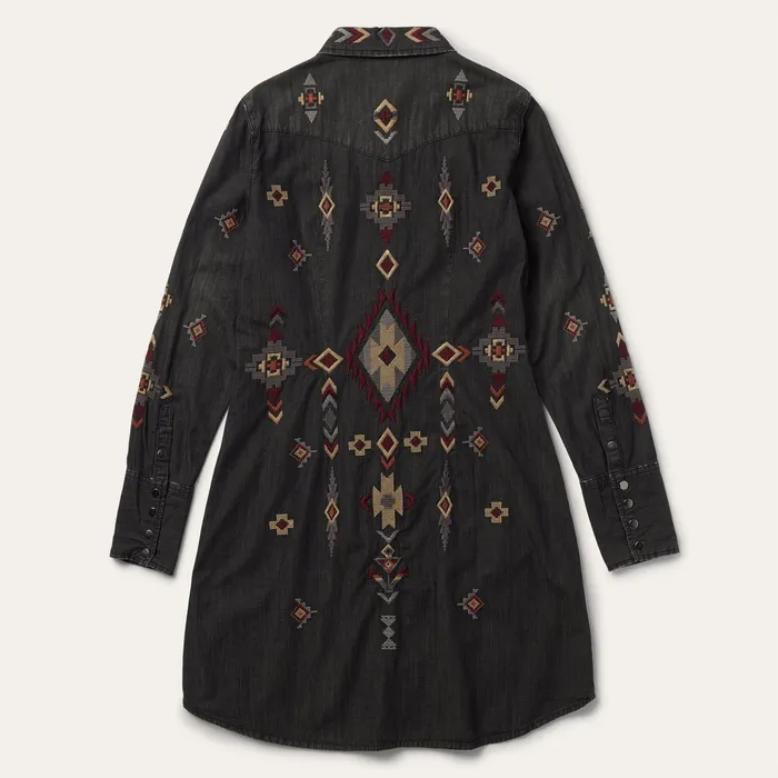 Mini Women Stetson Embroidered Black Denim Shirt Dress Black
