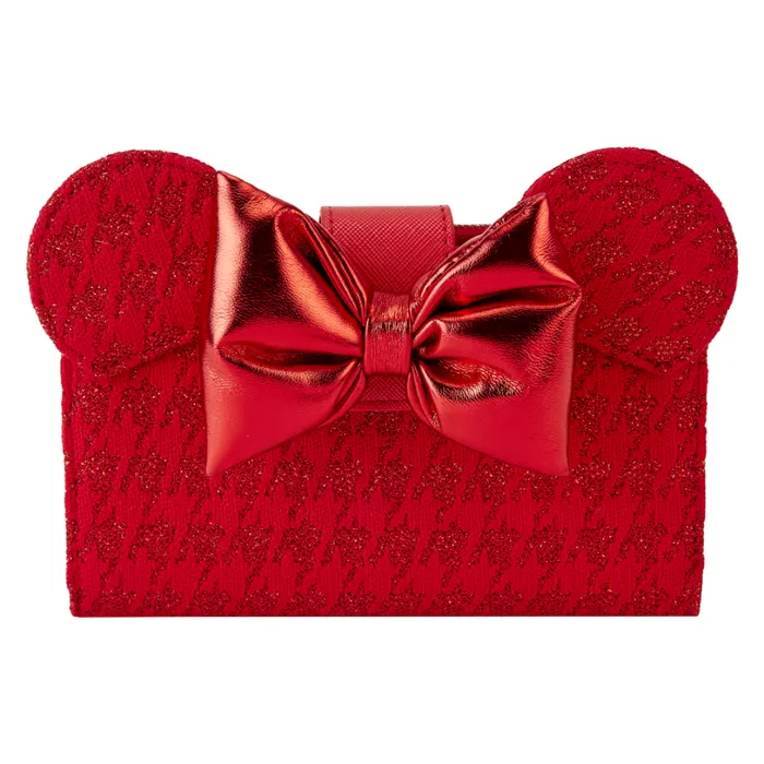 Minnie Mouse Exclusive Red Glitter Tonal Bifold Wallet Unisex Loungefly Bags and Wallets