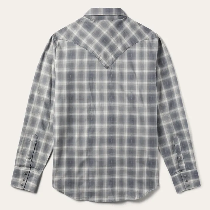 Modern Cut Men Stetson Dobby Twill Plaid Shirt Brown