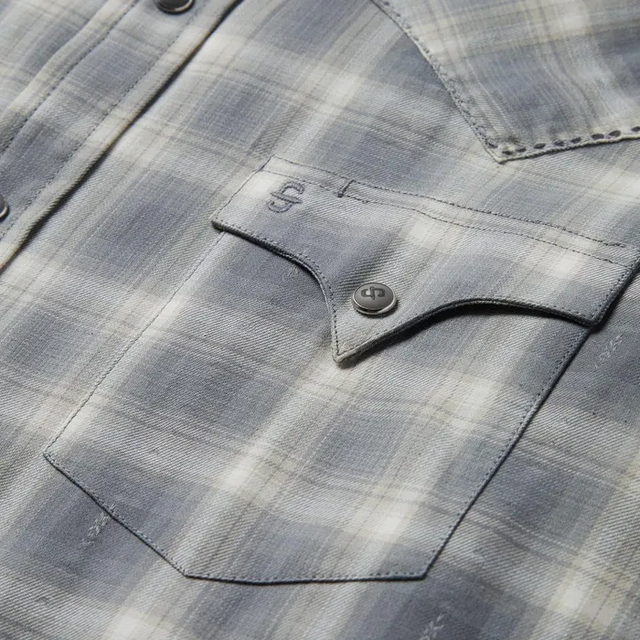 Modern Cut Men Stetson Dobby Twill Plaid Shirt Brown