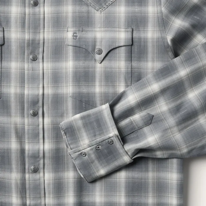 Modern Cut Men Stetson Dobby Twill Plaid Shirt Brown