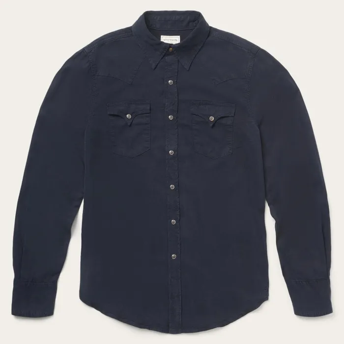 Modern Cut Men Stetson Navy Twill Shirt Blue