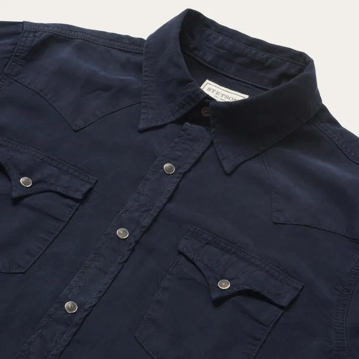 Modern Cut Men Stetson Navy Twill Shirt Blue