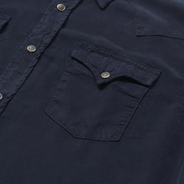 Modern Cut Men Stetson Navy Twill Shirt Blue