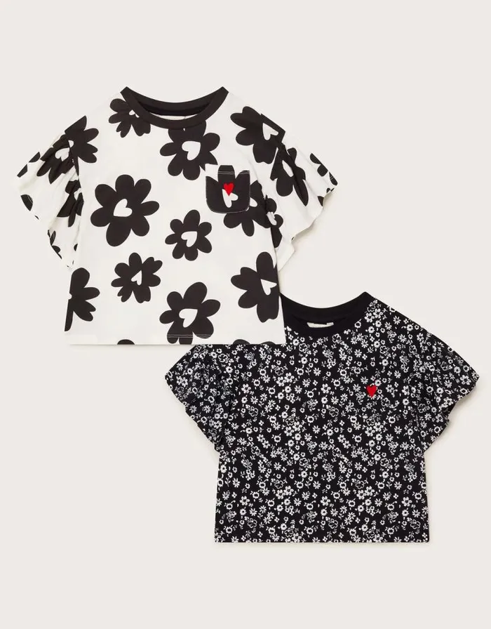 Monsoon 2Pack Floral Print TShirts Black Children Tops and Tshirts Monsoon 2Pack Floral Print TShirts Black Children Tops and Tshirts
