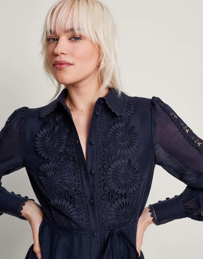 Monsoon Abi Lace Shirt Dress Blue Women Occasionwear Monsoon Abi Lace Shirt Dress Blue Women Occasionwear