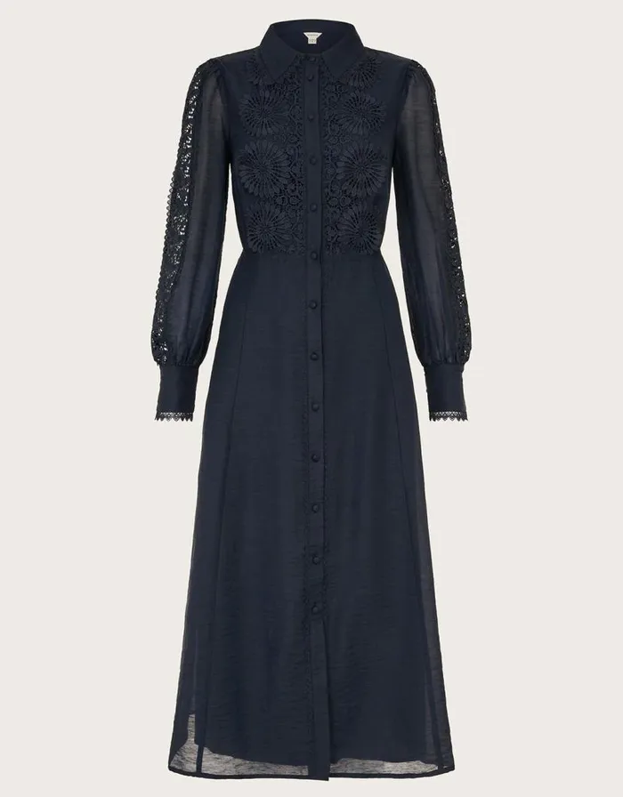 Monsoon Abi Lace Shirt Dress Blue Women Occasionwear Monsoon Abi Lace Shirt Dress Blue Women Occasionwear