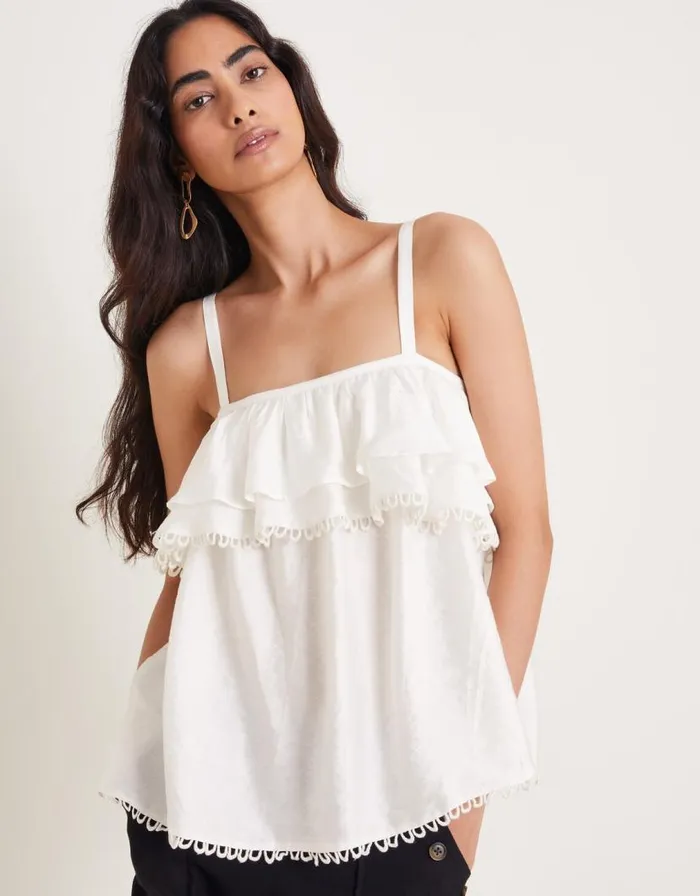 Monsoon Aesha Frill Cami Top White Women Tops and Blouses