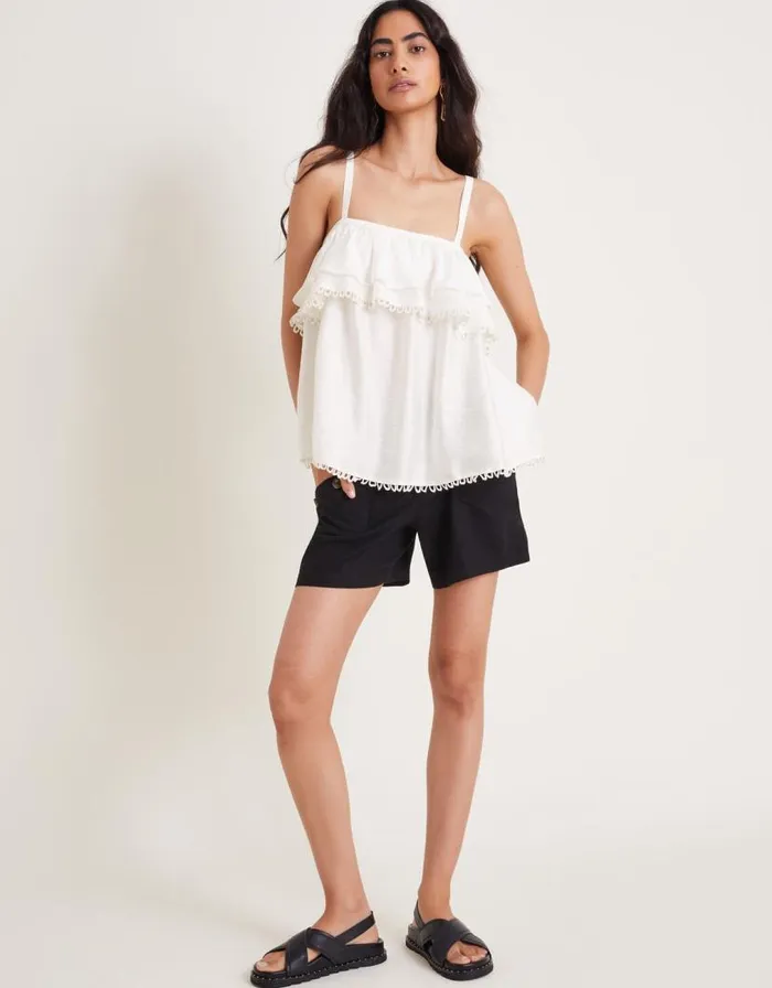 Monsoon Aesha Frill Cami Top White Women Tops and Blouses Monsoon Aesha Frill Cami Top White Women Tops and Blouses