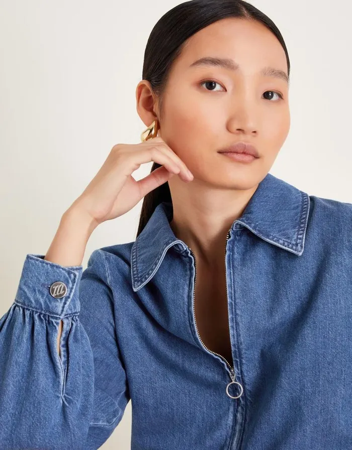 Monsoon Alana Shirt Zip Denim Dress Blue Women Casualwear Monsoon Alana Shirt Zip Denim Dress Blue Women Casualwear