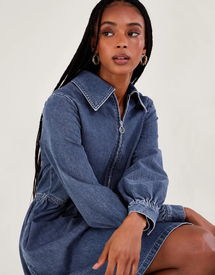 Monsoon Alana Shirt Zip Denim Dress Blue Women Casualwear Monsoon Alana Shirt Zip Denim Dress Blue Women Casualwear