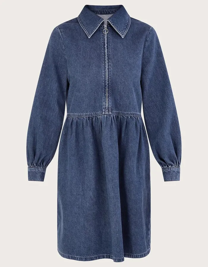 Monsoon Alana Shirt Zip Denim Dress Blue Women Casualwear Monsoon Alana Shirt Zip Denim Dress Blue Women Casualwear