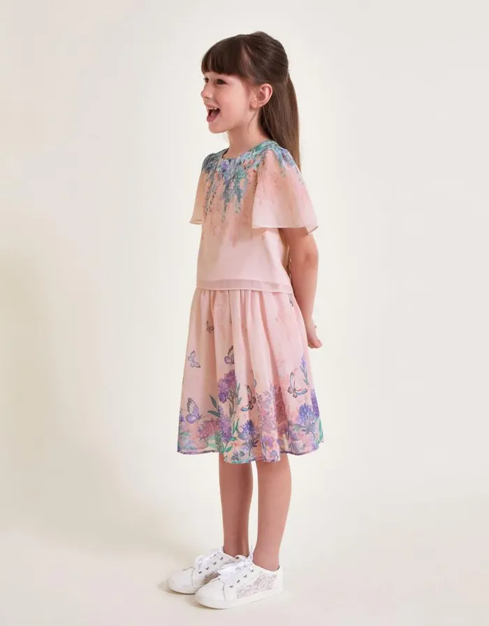 Monsoon Alium Botanical Top And Skirt Set Pink Children Partywear