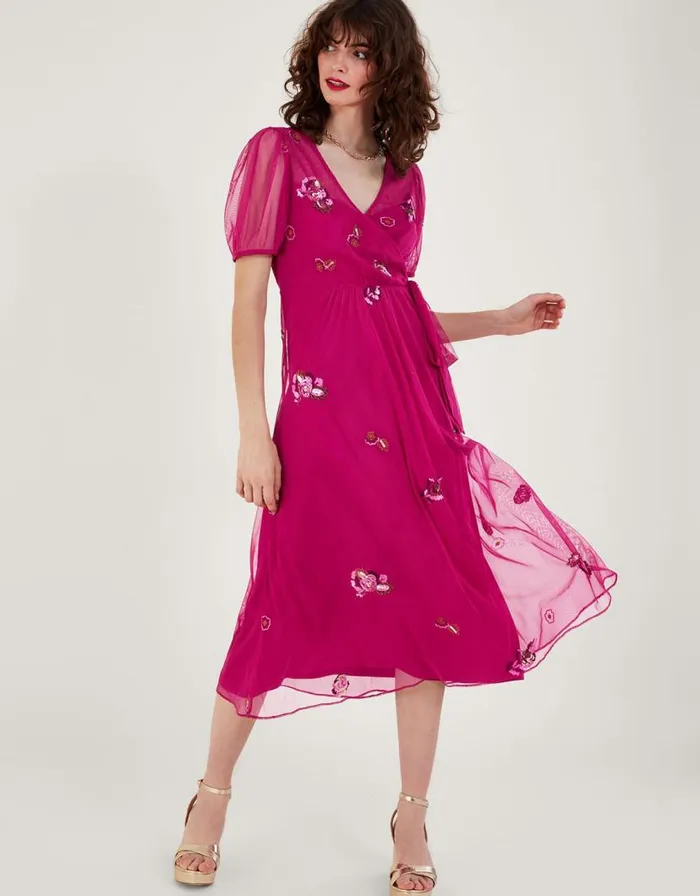 Monsoon Allie Wrap Dress Pink Women Occasionwear