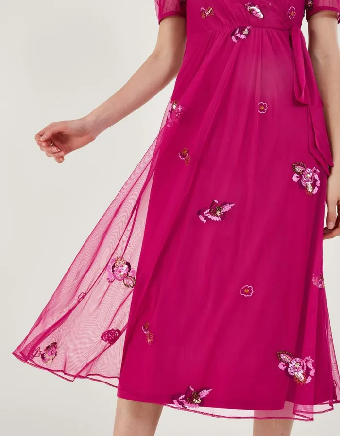 Monsoon Allie Wrap Dress Pink Women Occasionwear Monsoon Allie Wrap Dress Pink Women Occasionwear