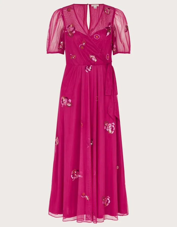 Monsoon Allie Wrap Dress Pink Women Occasionwear Monsoon Allie Wrap Dress Pink Women Occasionwear