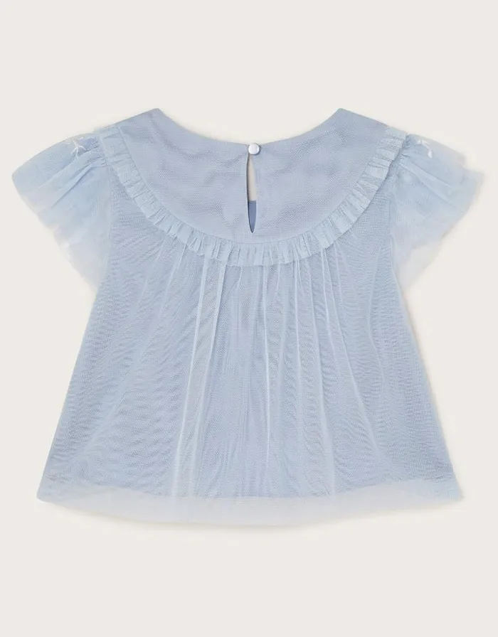 Monsoon Andrea Embroidered Tulle Top Blue Children Partywear Monsoon Andrea Embroidered Tulle Top Blue Children Partywear