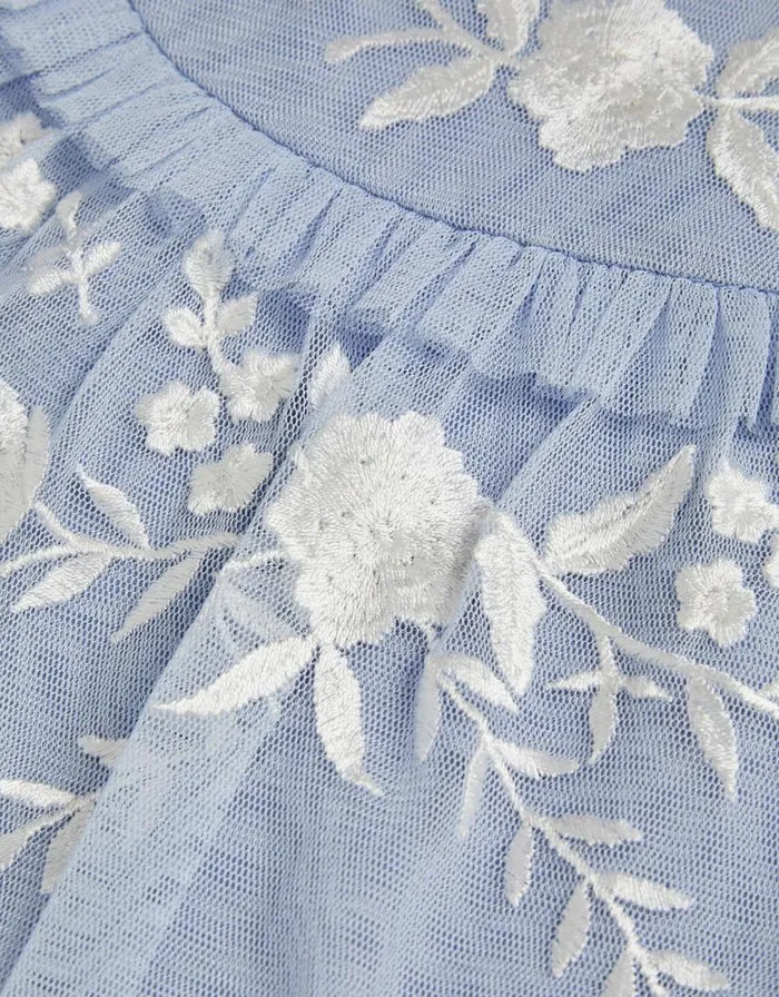 Monsoon Andrea Embroidered Tulle Top Blue Children Partywear Monsoon Andrea Embroidered Tulle Top Blue Children Partywear