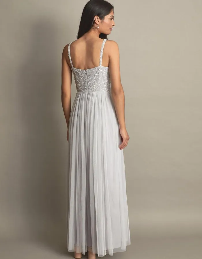 Monsoon Anne Mesh Maxi Dress Silver Women Occasionwear Monsoon Anne Mesh Maxi Dress Silver Women Occasionwear