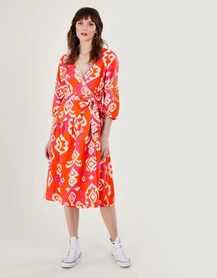 Monsoon Aspen Wrap Dress In Linen Blend Orange Women Linen